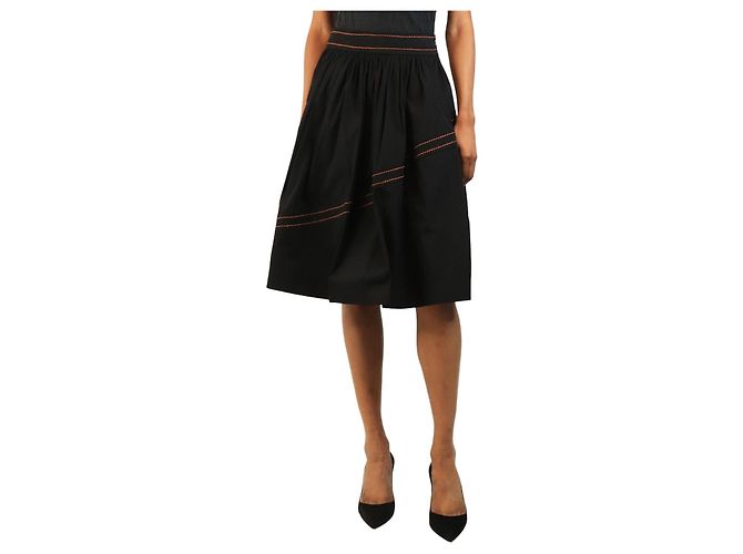 Prada Gonna midi nera con cuciture a contrasto - size UK 8