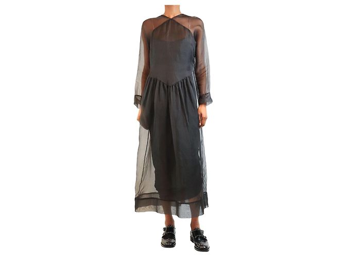 Autre Marque Abito midi trasparente in seta a maniche corte nero - size S