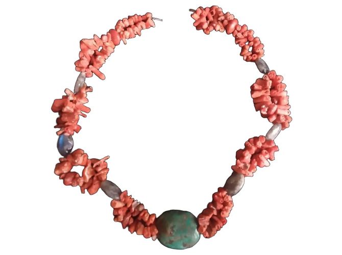Autre Marque Collana in corallo rosso e turchese