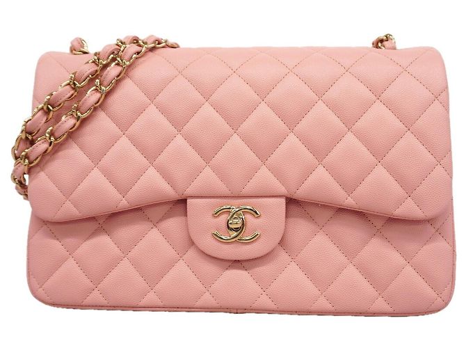 Bolsa de ombro Chanel em couro de bezerro granulado rosa