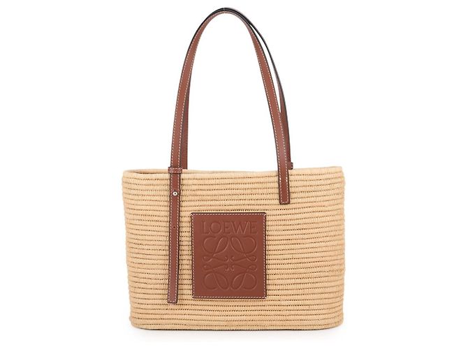 Saco Tote Loewe Square Basket Small em ráfia com Anagrama