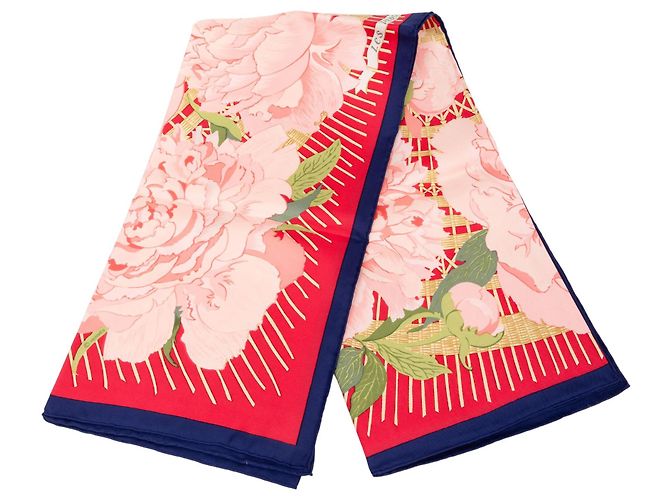Hermès Red Les Pivoines Seidentuch 90