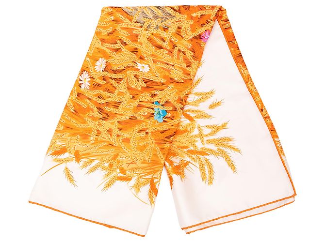 Lenço de seda Hermès Orange Les Bles 90