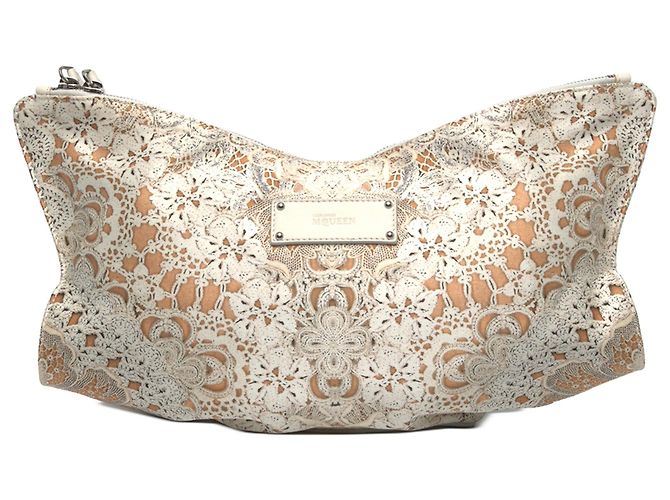 Clutch Alexander McQueen White Medium Satin De Manta Printed