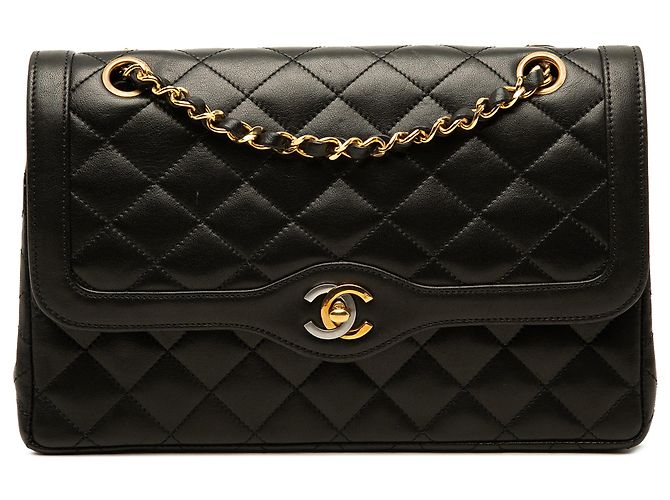 Chanel Black Limited Edition Paris Medium CC Quilted Lambskin Double Flap