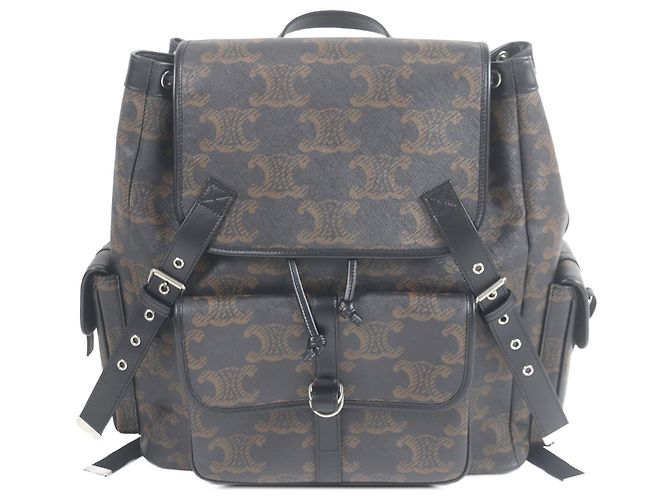 Céline Celine Brown Large Triomphe Coated Canvas Backpack