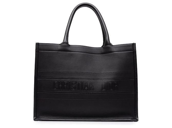 Dior Black Medium Embossed Leather Book Tote