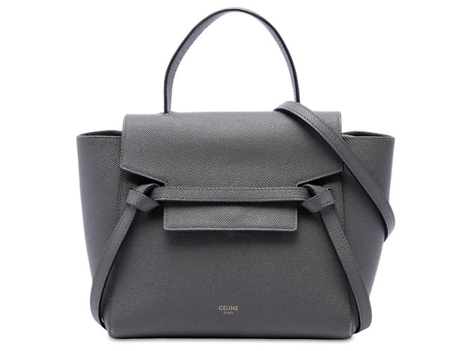Belt Bag Céline Celine Bolsa Cinto Nano em Pele de Bezerro Grão Cinza
