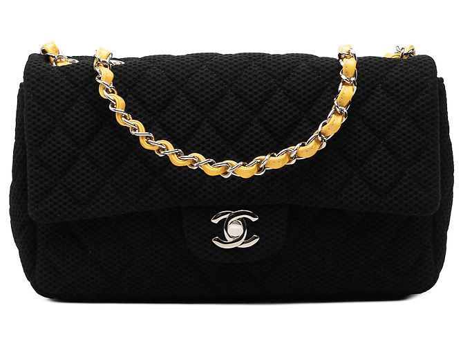 Chanel Black Medium Quilted Perforated Jersey Single Flap