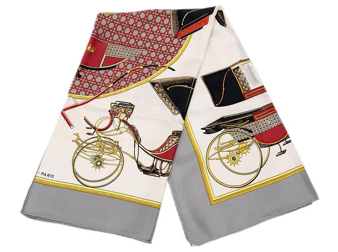 Foulard di seta Hermès White Les Voitures A Transformation 90