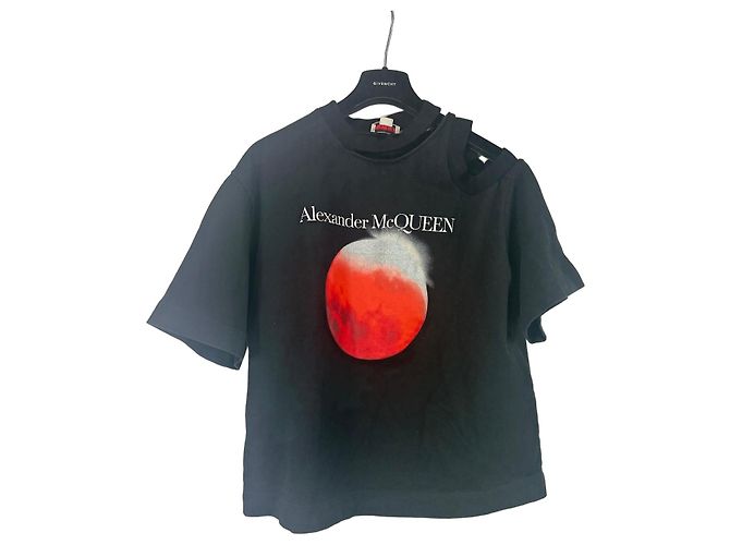 T-shirt de algodão preta Alexander McQueen com estampado de lua vermelha
