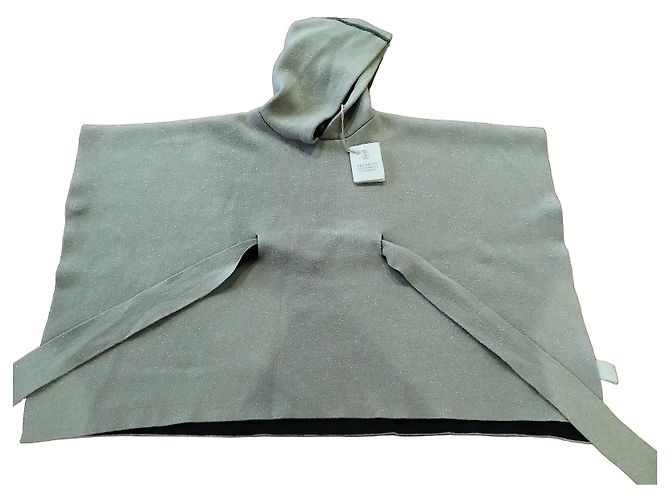 Brunello Cucinelli Grauer Kaschmir-Poncho mit Kapuze