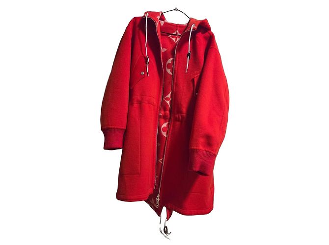 Louis Vuitton Parka Coat Red Wool