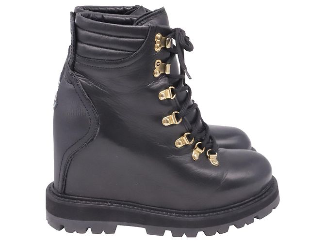 Moncler Lace-up Wedge Boots in Black Leather