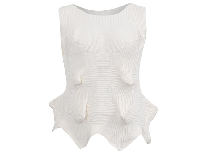 Issey Miyake ärmelloses Stricktop aus weißem Polyester