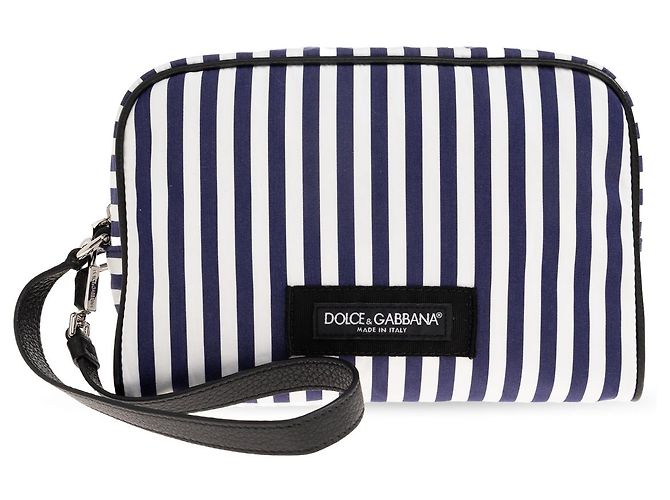 Borsa Dolce & Gabbana in cotone blu a righe con patch logo