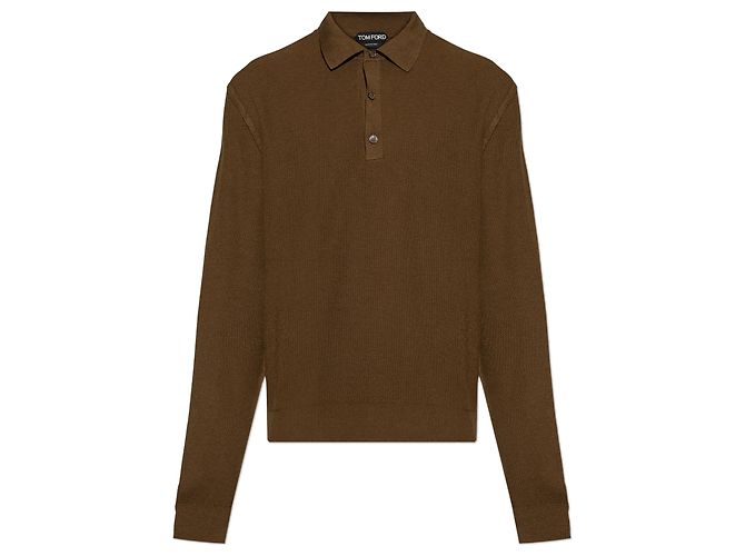 Polo a maniche lunghe Tom Ford in seta e cotone marrone