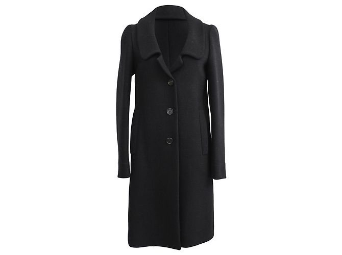 Prada Detachable Collar Single-Breasted Coat in Black Wool