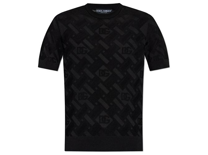 Dolce & Gabbana Black Silk Geometric Pattern T-Shirt
