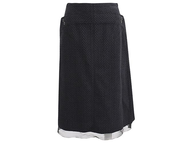 Saia de comprimento midi Louis Vuitton em lã preta