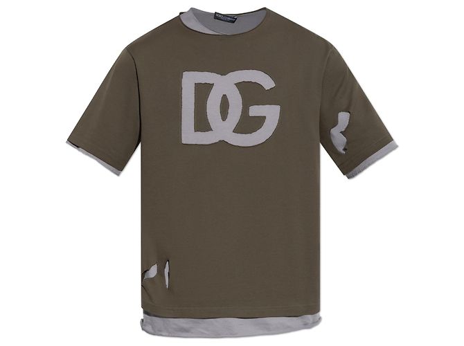 Camiseta de doble capa de algodón verde Dolce & Gabbana