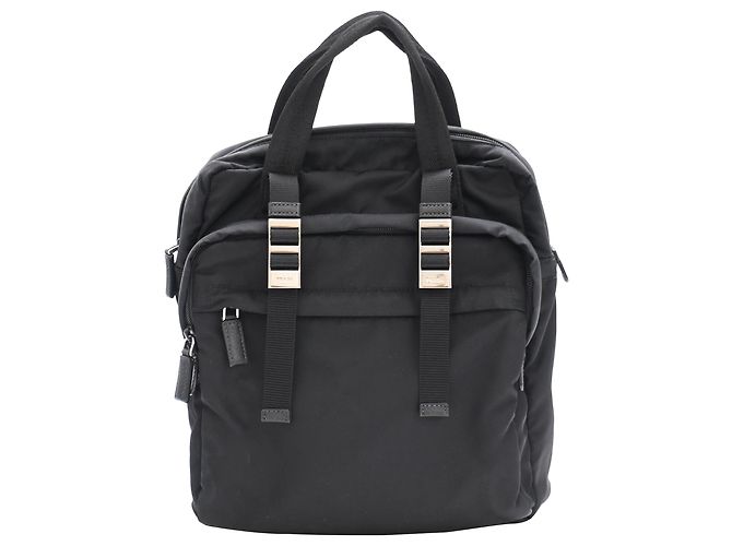 Prada Double Top Handle Backpack in Black Nylon