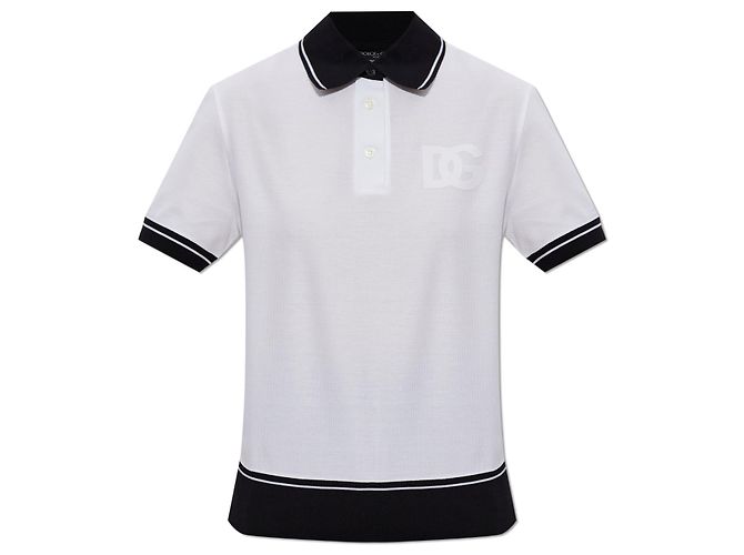 Polo Dolce & Gabbana con logo bianca in cotone