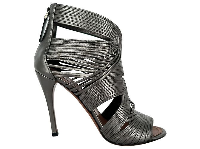 Alaïa Cage Wave Stiletto aus silbernem Leder