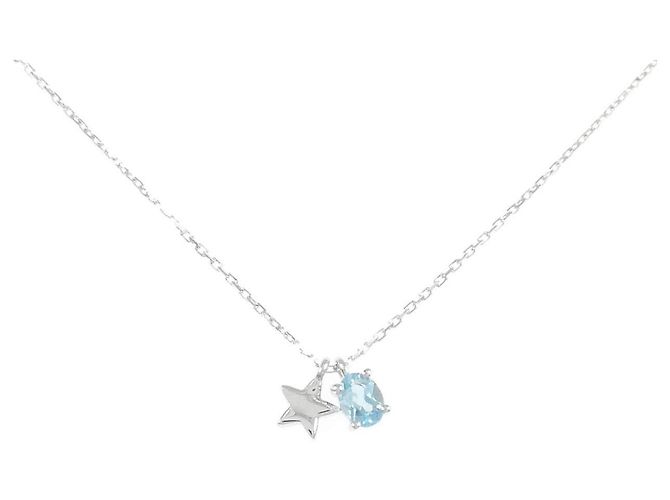 Autre Marque Collar de oro blanco K10 y topacio azul