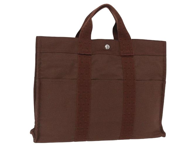 Hermès HERMES Her Line MM Hand Bag Canvas Brown Silver