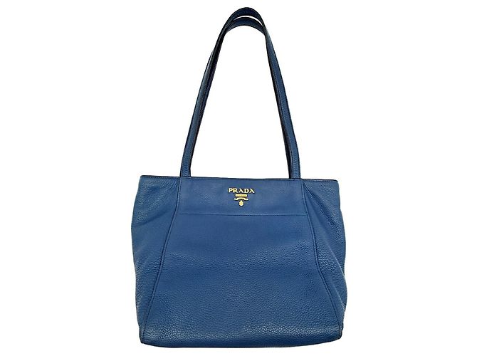Prada Vitello Phoenix Blue Shoulder Tote Bag