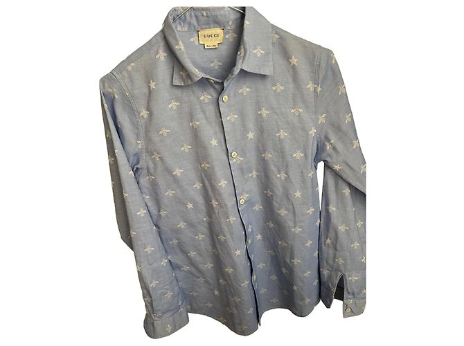 Camicia Gucci in cotone con api e stelle azzurra
