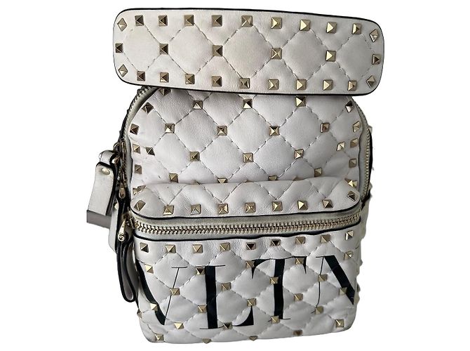 Valentino Garavani Rockstud Sac à Dos en Cuir Blanc