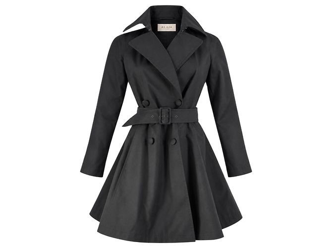 Alaïa Trench coat preto evasê de algodão
