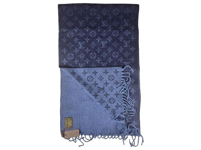 Louis Vuitton Sciarpa Monogram Lana Cashmere Blu