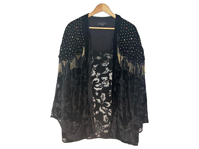 Giacca in velluto nero The Kooples con perle e frange