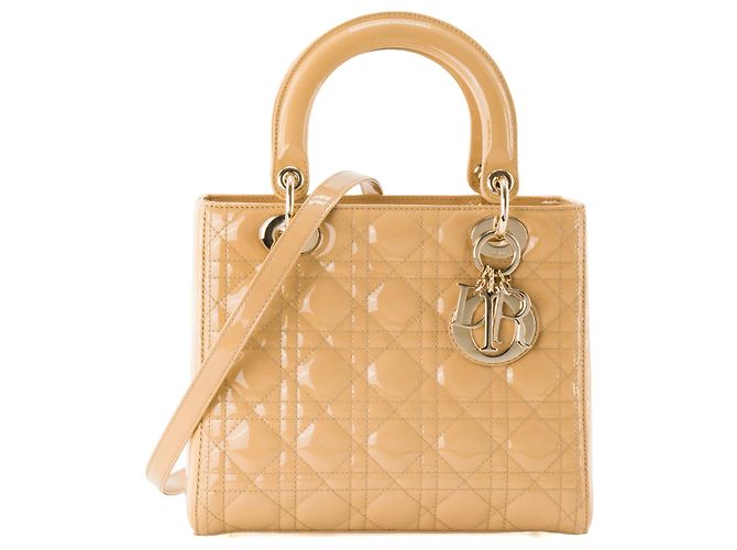 DIOR - Sac à main Lady Dior Medium en cuir cannage verni jaune