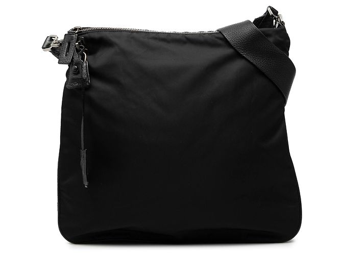 Bolsa de ombro Prada Tessuto preta com fecho de correr