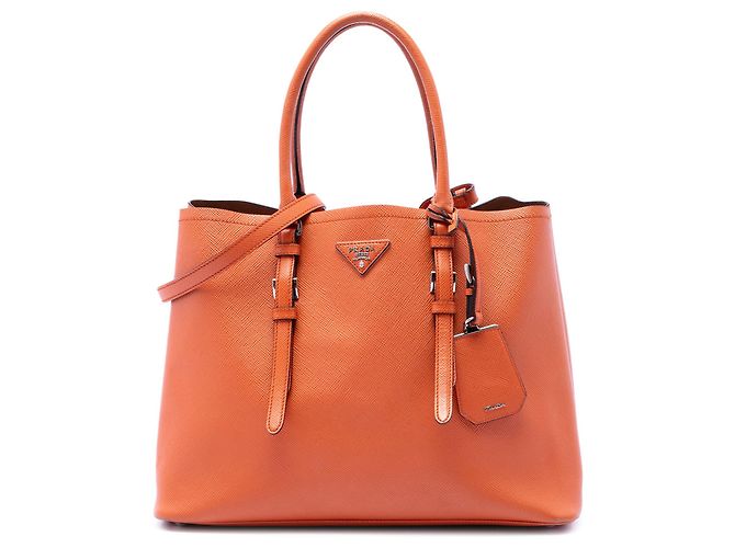 Bolsa Prada Medium Saffiano Cuir de Alça Dupla Laranja