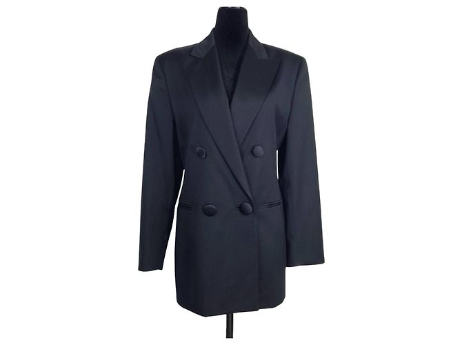 Genny Black Wool Double-Breasted Tuxedo Jacket