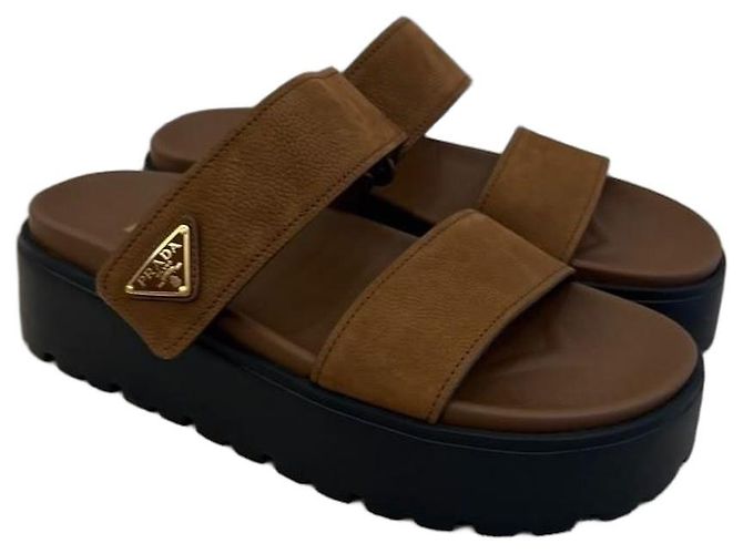 Prada Brown Leather and Suede Platform Sandals