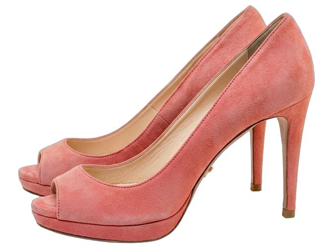 Prada Escarpins Peep-Toe à plateforme en daim rose