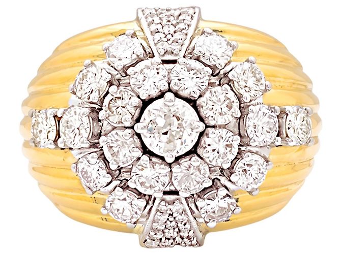 Autre Marque Anello godrons, oro giallo e diamanti.
