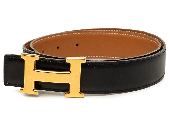 Cinto Reversível Constance H Hermès em couro Box Calf e Courchevel preto