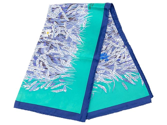 Lenço de seda Hermès Les Bles Azul 90 Scarves
