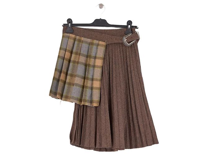Autre Marque ANDERSSON BELL Brauner Plisseerock mit Tartan Einsatz