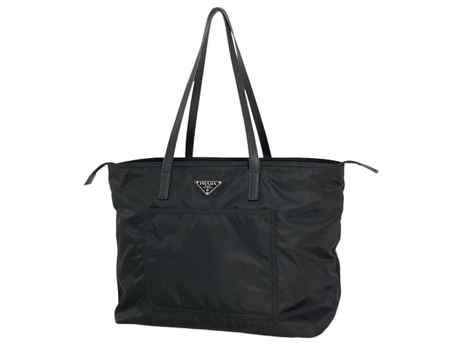 Saco Tote Prada em nylon e couro preto