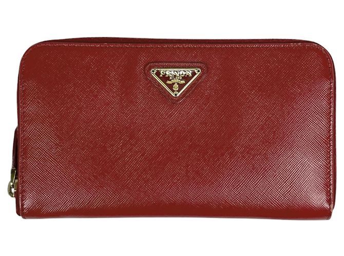 Prada Saffiano Leather Long Wallet in Red