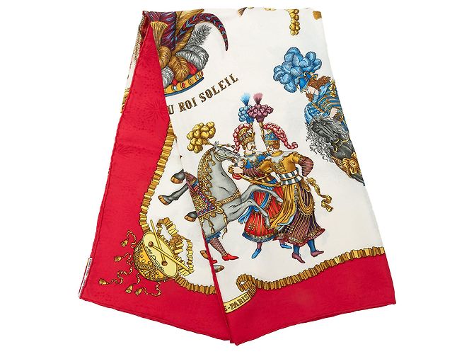 Lenço de seda Hermès White Les Fetes du Roi Soleil 90