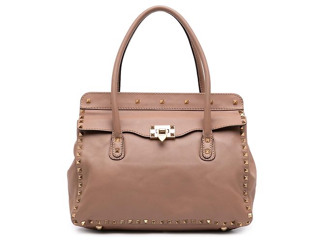 mala Valentino Rockstud de couro marrom com alças duplas e aba